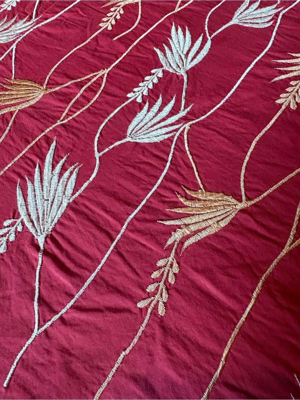 Elegant Red Embroidered Bedding Set with Floral Motif